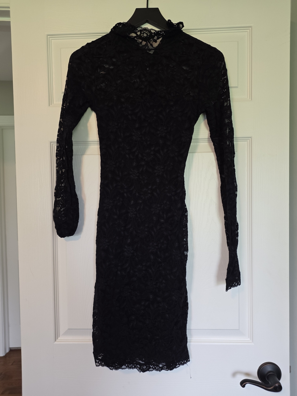 Moda International Black Long-Sleeve Lace Sheath Dress